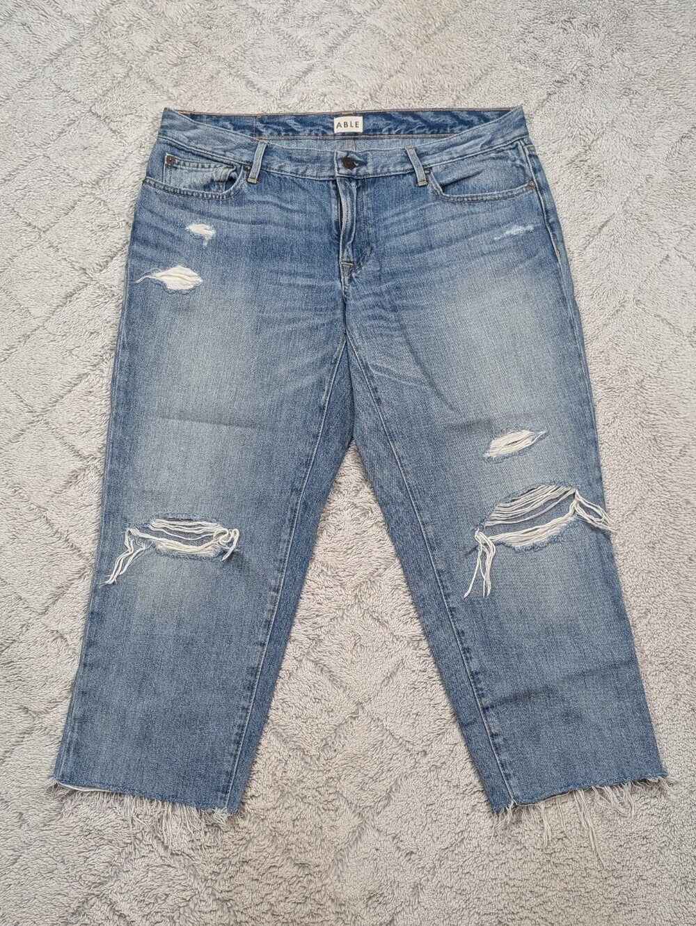 Able Jeans Womens 28 Blue Slouch Low Rise Cropped Baggy Cotton Blend Casual - Picture 1 of 10